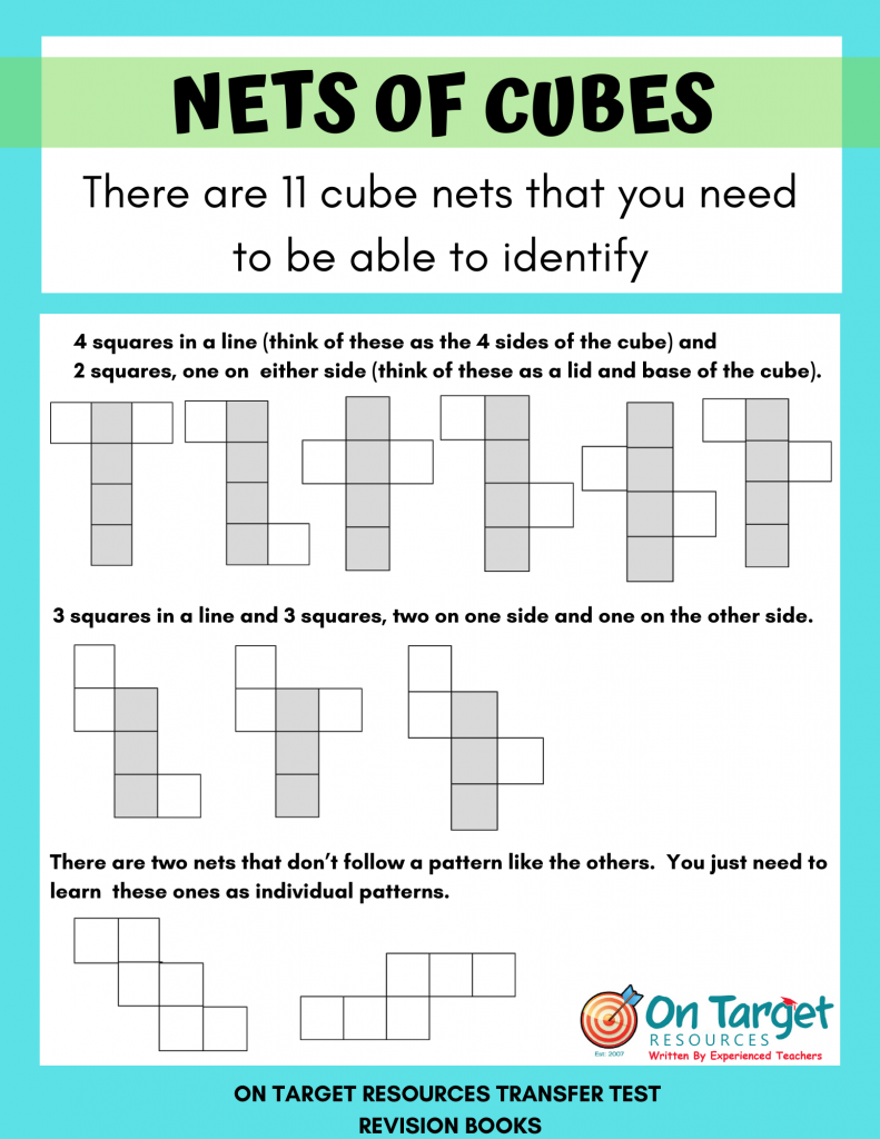 A practice sheet provided by On Target Tuition to help students identify 11 cube nets. 