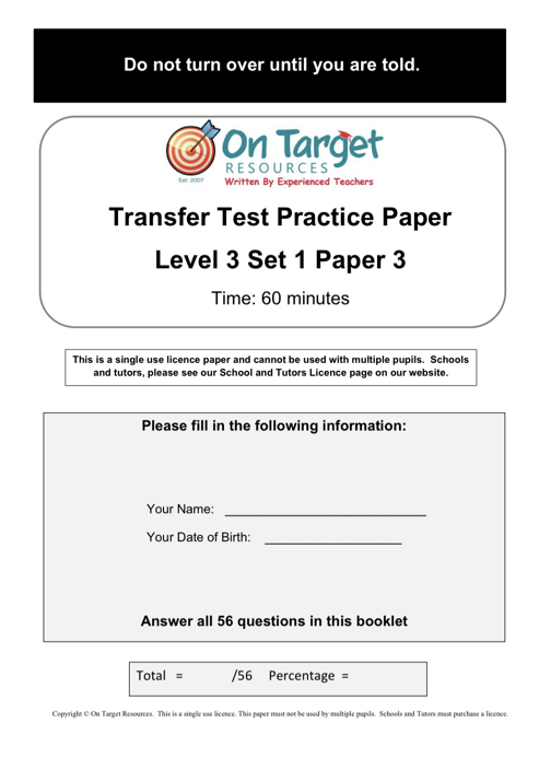 Transfer Test Seag Style Practice Papers