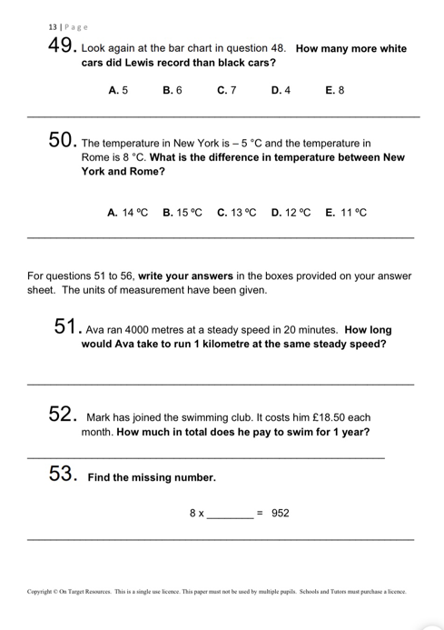 Transfer Test Seag Style Practice Papers